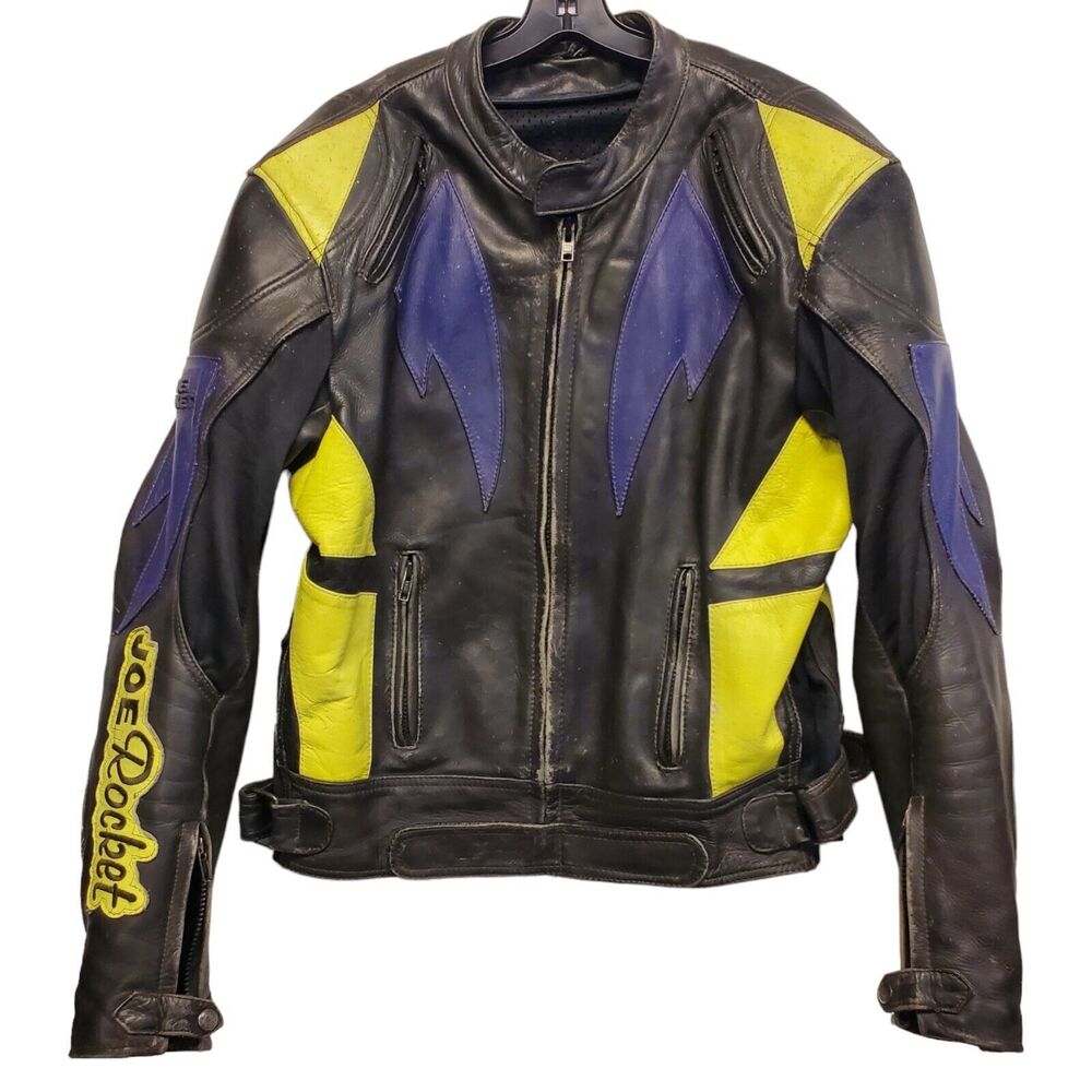 JOE ROCKET Jacket Adult 42 Black Yellow Logo Spell Out Motorcycle With Armour